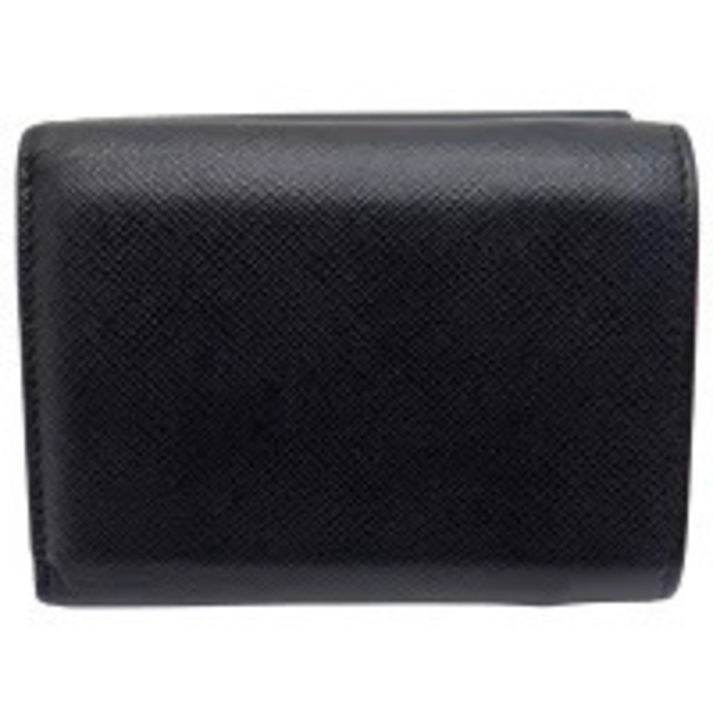 Prada Saffiano Tri Wallet Black Compact fold Noir Leather Black